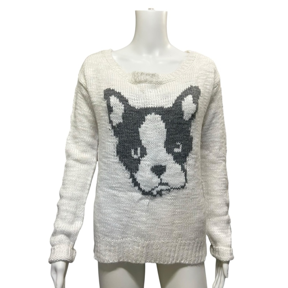 Aeropostale Nubby Knit Boston Terrier Pug Wool Blend Sweater Size S